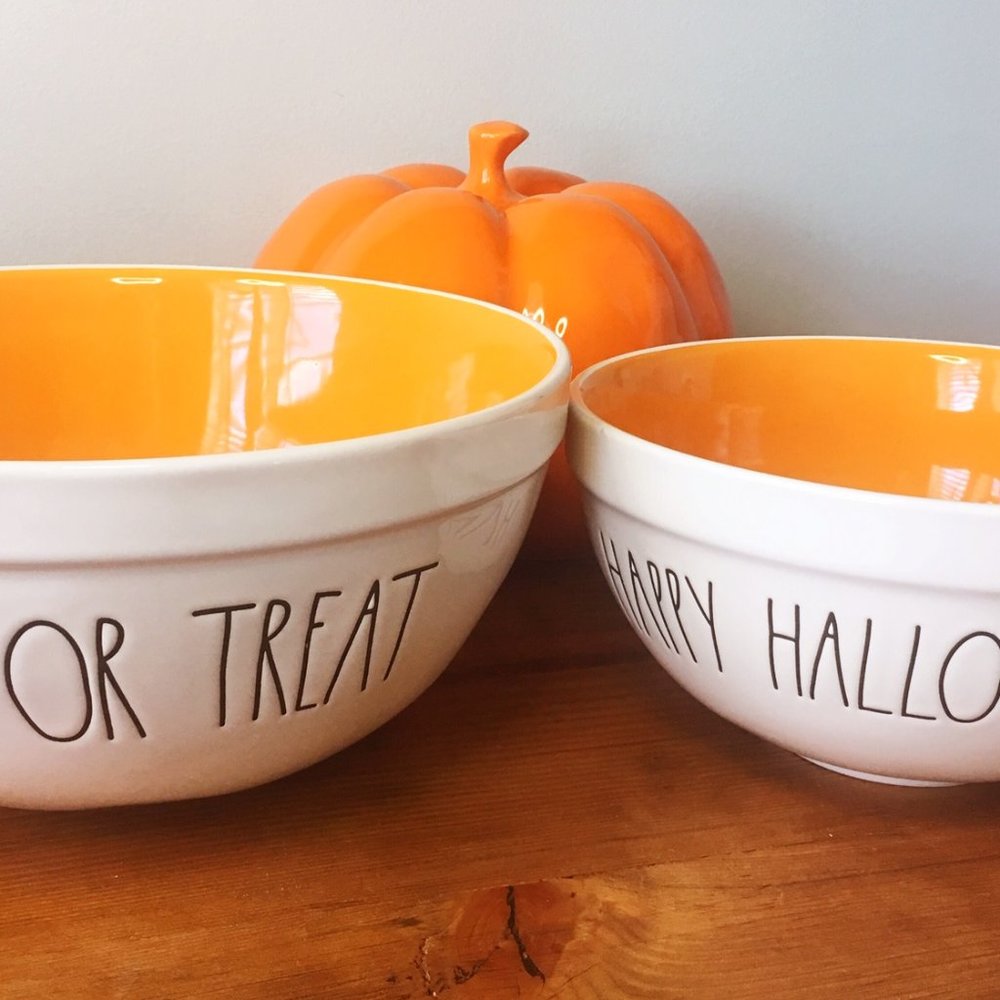 Rae Dunn Trick or Treat and Happy Halloween Mixing Bowl Set